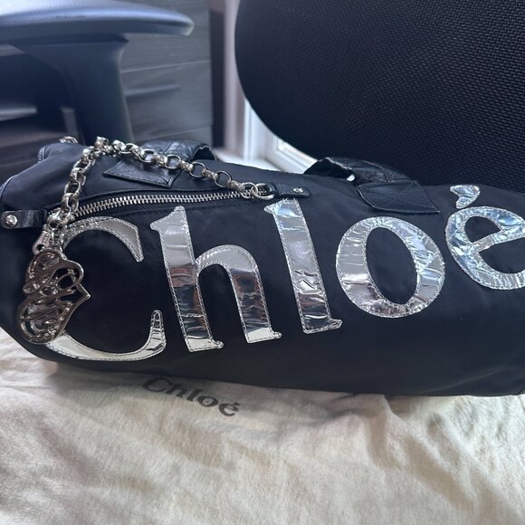 CHLOE Black and Silver Papillon Nylon & Leather Bag with Charm - Picture 4 of 16